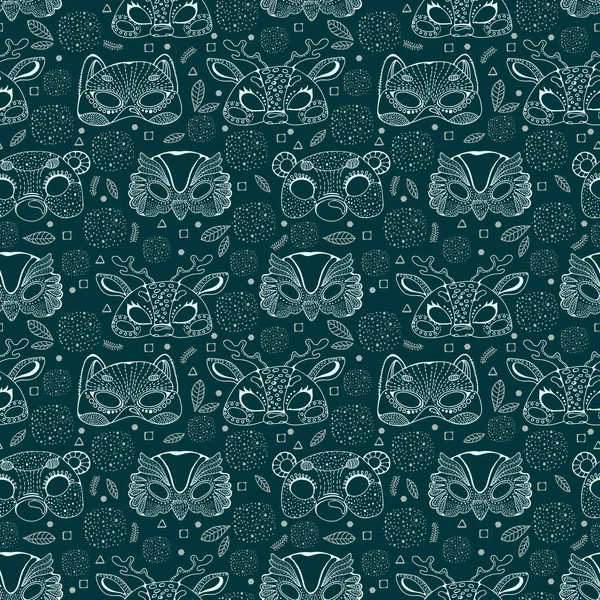 Seamless pattern with cute animal masks — Stock Photo, Image