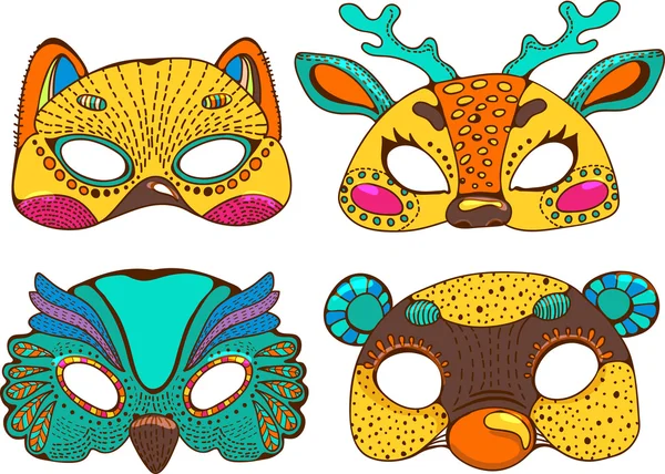 Coloridas máscaras de animales lindos — Vector de stock