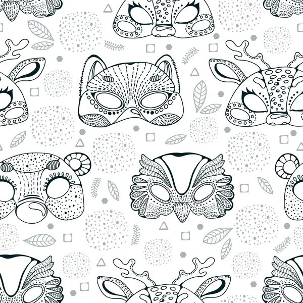 Seamless pattern with cute animal masks — Stock Vector