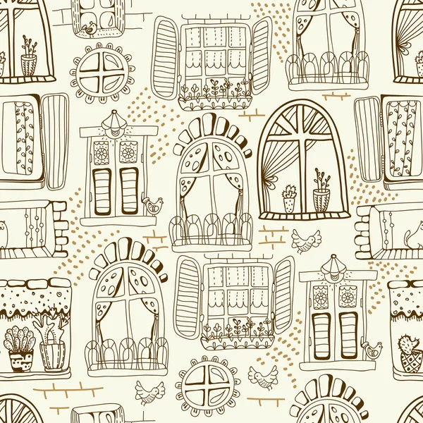 Naadloze patroon met schattige doodle cartoon windows — Stockvector