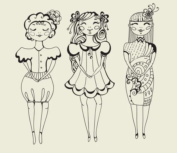 Doodle chicas de dibujos animados — Archivo Imágenes Vectoriales