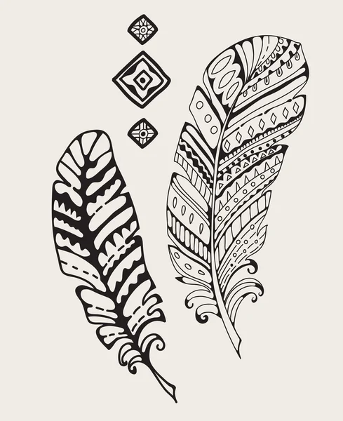 Vintage hand-drawn feathers — Stock Vector