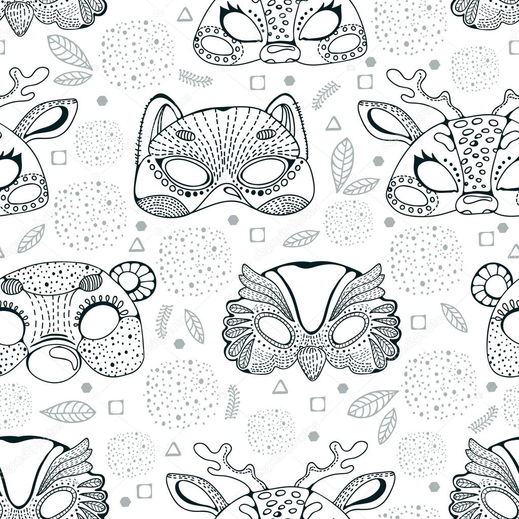 Seamless pattern with cute animal masks