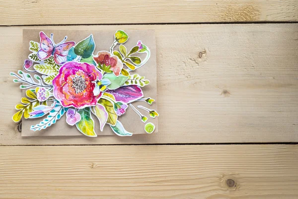 Mock-up prezentací s květy, akvarel, papír — Stock fotografie