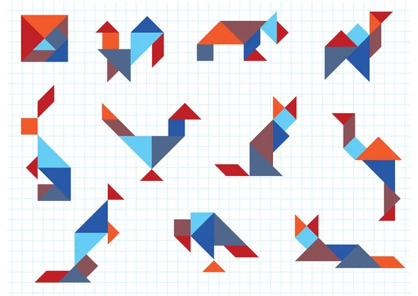 Tangram animali uccelli — Vettoriale Stock