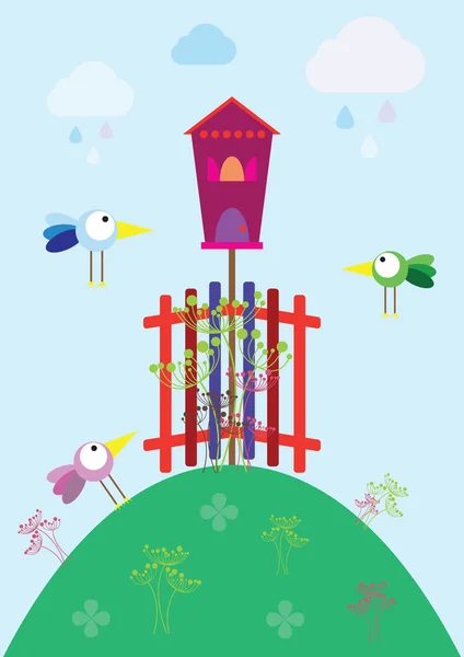 Spring bird village — Stock Vector