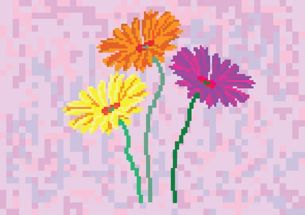 Flores em um pixel de fundo —  Vetores de Stock