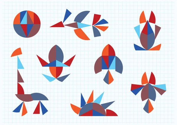 Figuras de animales y aves Tangram — Vector de stock