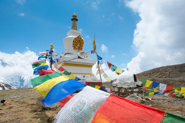 Stupa bouddhiste avec des drapeaux colorés — Photo