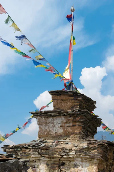 Budist stupa renkli bayraklar ile — Stok fotoğraf