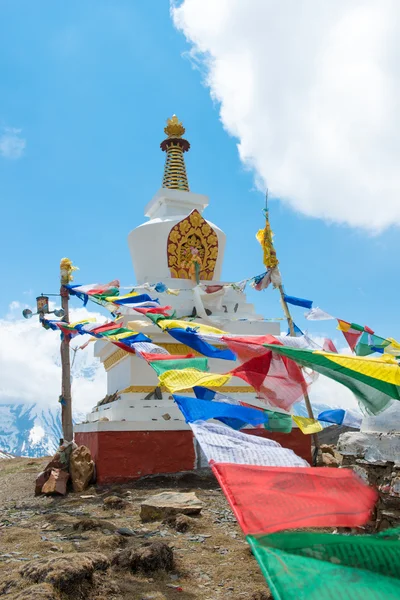 Stupa bouddhiste avec des drapeaux colorés — Photo