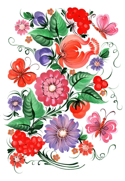 The Ukrainian decorative list. Flower composition with butterfly
