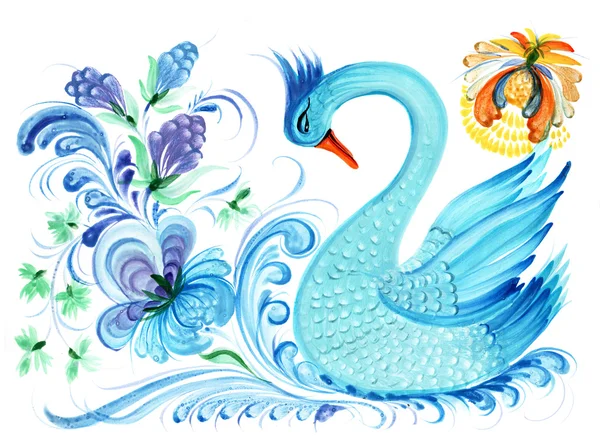 Ukraynalı dekoratif listesi. Ukraynalı kız bir çiçek bahçesinde bulunan bir kuş.