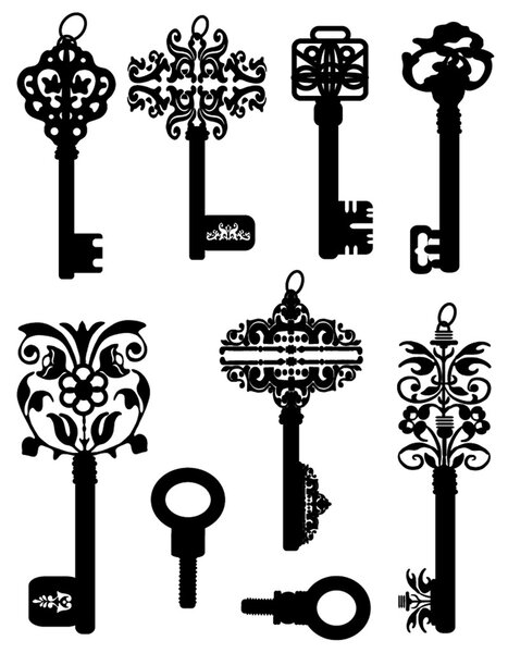 Коллекция силуэтов старых ключей
.