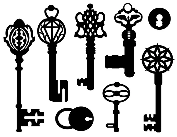 Eski anahtarları siluetleri koleksiyonu.
