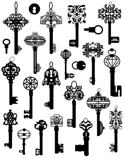 Kolekcja sylwetek starych kluczy. — Wektor stockowy
