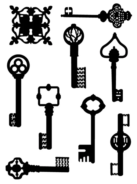 Colección de siluetas de llaves antiguas . — Vector de stock