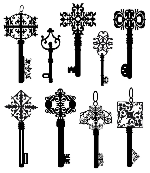 Collectie van silhouetten van oude sleutels. — Stockvector