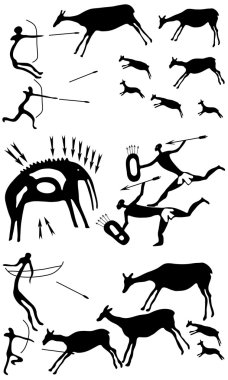Arka plan ile bir petroglyphic eski açık havada Avcılık hakkında.