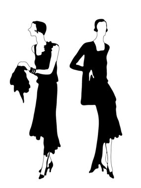 Girls modelleri geçen yüzyılın çizimlerinin koleksiyonunu siyah ve beyaz.