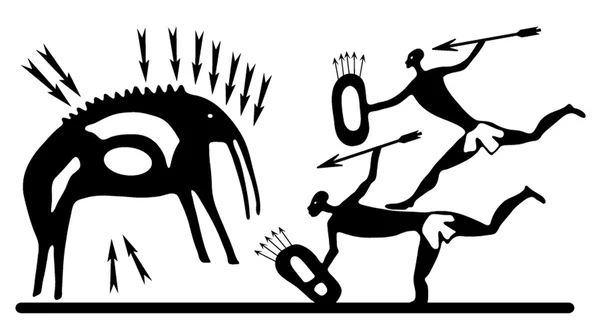 Arka plan ile bir petroglyphic eski açık havada Avcılık hakkında.