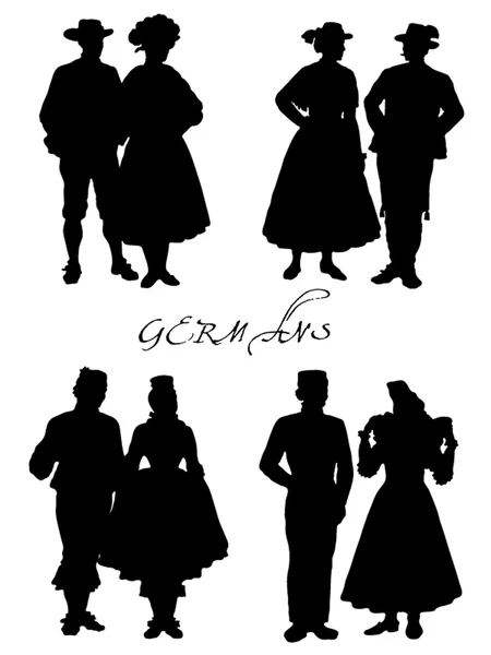 Siluetleri insanların Ulusal kostümleri. Almanlar.