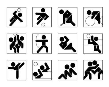 Beyaz arka planda siyah spor simgeleri koleksiyonu. Logo.