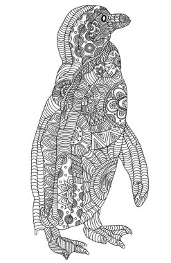 Zentangle stylized penguin. Hand Drawn vector illustration. Books or tattoos with high details isolated on white background. The collection of birds.