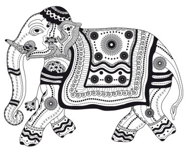 Zentangle stylized black elephant . Hand Drawn vector illustration. Books or tattoos with high details isolated on white background. The Indian elephant. Africa.