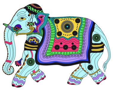 Zentangle stylized color elephant . Hand Drawn vector illustration. Books or tattoos with high details isolated on white background. The Indian elephant. Africa. Psychedelic.