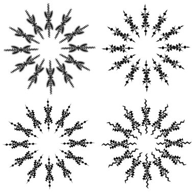 Beyaz arka planda siyah kar taneleri koleksiyonu var. Kış kompozisyonu. Noel, Yeni Yıl.