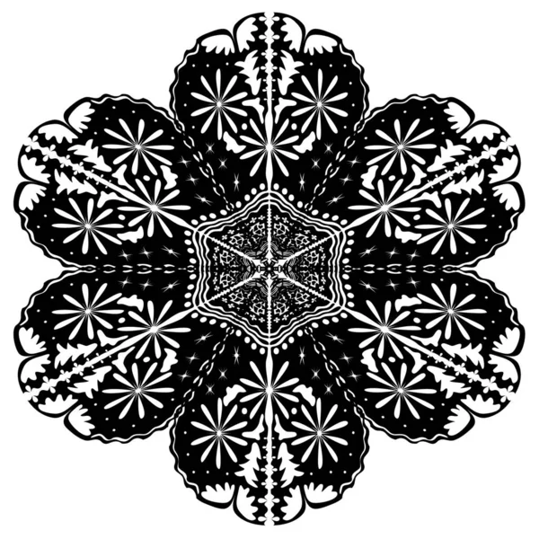 Μαύρη Σιλουέτα Νιφάδας Χιονιού Λευκό Φόντο Χειμερινή Σύνθεση Χριστούγεννα Πρωτοχρονιά — Διανυσματικό Αρχείο