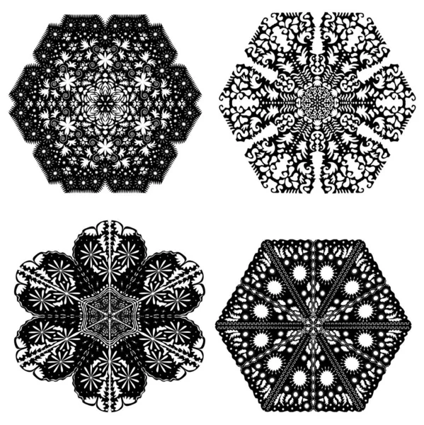 Kolekcja Czarnych Sylwetek Płatków Śniegu Białym Tle Kompozycja Zimowa Święta — Wektor stockowy