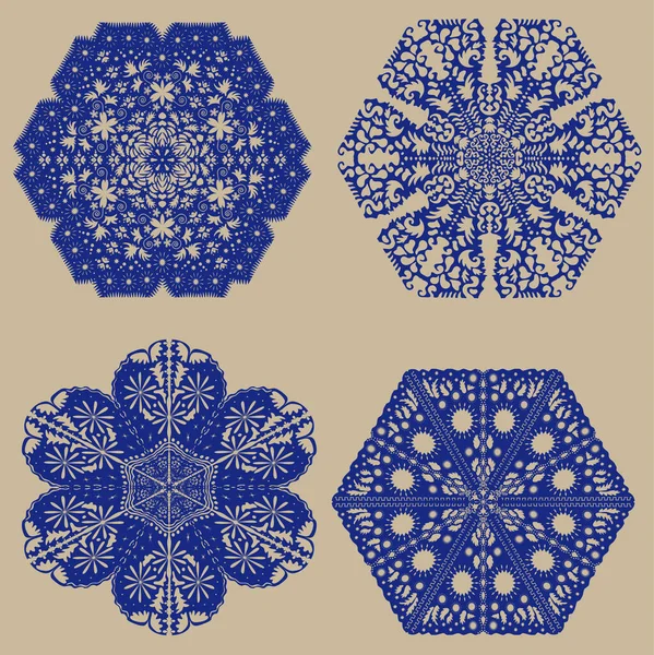 Colección Siluetas Azules Copos Nieve Sobre Fondo Beige Composición Invierno — Archivo Imágenes Vectoriales