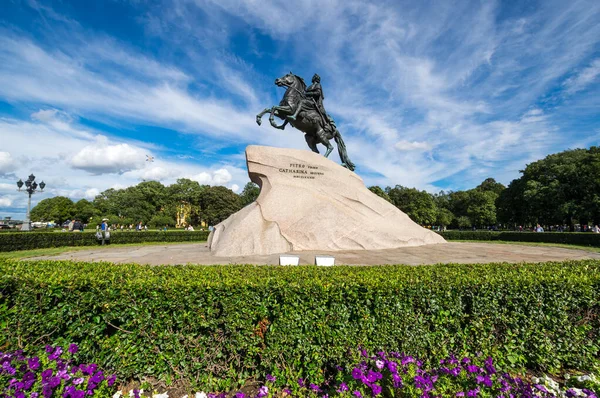 Brązowy Jeździec Posąg Jeździecki Piotra Wielkiego Placu Senackim Petersburgu Rosja — Zdjęcie stockowe