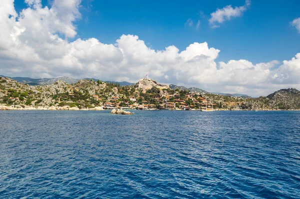 Vista Aldeia Simena Costa Mar Mediterrâneo Riviera Turca Província Antalya — Fotografia de Stock