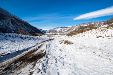 Altay dağlarının kışın manzarası, Sibirya, Rusya
