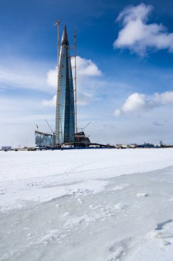Lakhta Merkezi ve Finlandiya Körfezi 'nin panoramik manzarası, Saint-Petersburg, Rusya