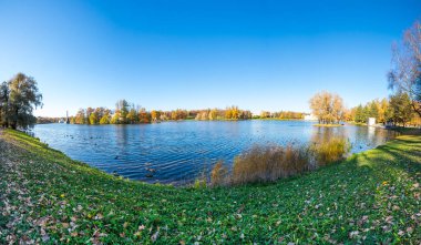 Tsarskoye Selo 'daki şehir parkı manzarası (Puşkin), Saint- Petersburg, Rusya