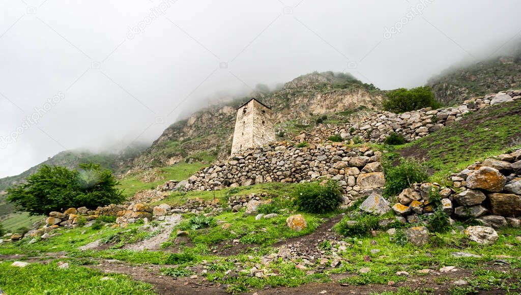 The village Upper Balkaria in the Caucasus mountains in Kabardino-Balkaria, Russia