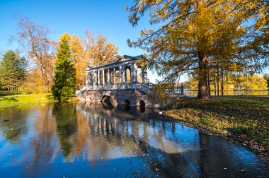 Tsarskoye Selo 'daki şehir parkı manzarası (Puşkin), Saint- Petersburg, Rusya