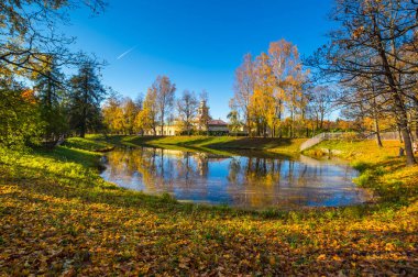 Tsarskoye Selo 'daki şehir parkı manzarası (Puşkin), Saint- Petersburg, Rusya