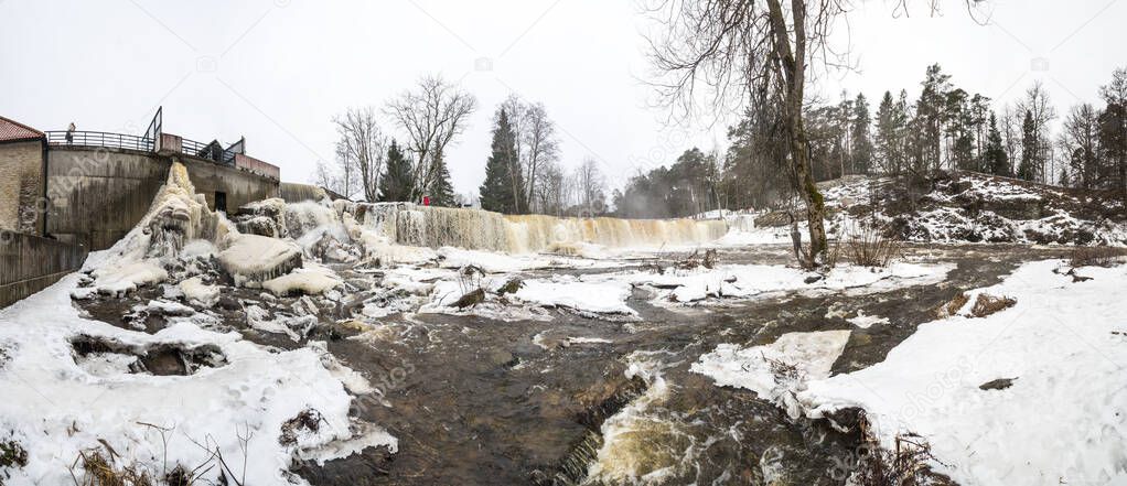 Partly frozen Keila-Joa waterfall in winter near Tallinn, Estonia