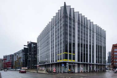 TALLINN, ESTONIA - 24 Şubat 2019: Tallinn, Estonya 'nın Rotermann bölgesinde modern mimari