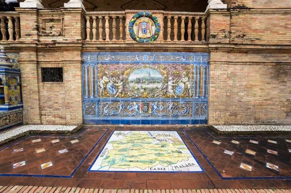 Seville España Abril 2019 Mosaico Panno Las Paredes Plaza España — Foto de Stock