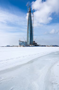 Lakhta Merkezi ve Finlandiya Körfezi 'nin panoramik manzarası, Saint-Petersburg, Rusya