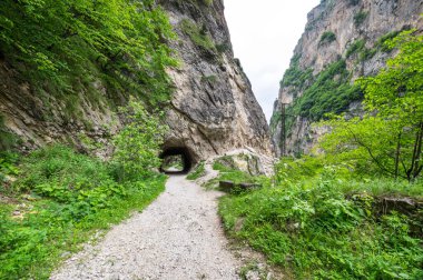 Kabardino-Balkaria, Rusya 'daki Kafkasya dağlarındaki Cherek Geçidi manzarası