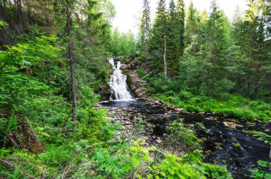 Yukankoski şelalesi (Beyaz Köprüler olarak da bilinir) Kulismayoki nehrinde, Rusya, Karelia