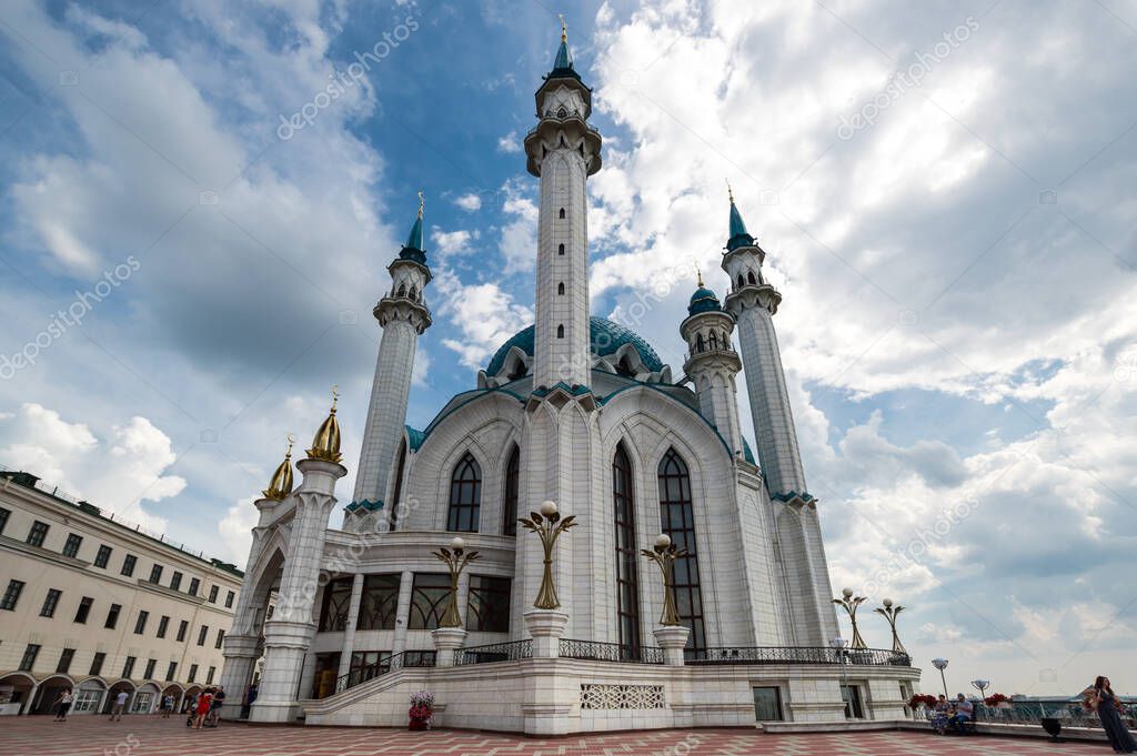 KAZAN, RUSSIA - JULY 15, 2018: The Kul Sharif Mosque -- one of the largest mosques in Russia, Kazan, Republic of Tatarstan