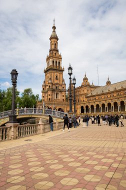 SEVILLE, SPAIN - 07 Nisan 2019: The Plaza de Espana (Türkçe 